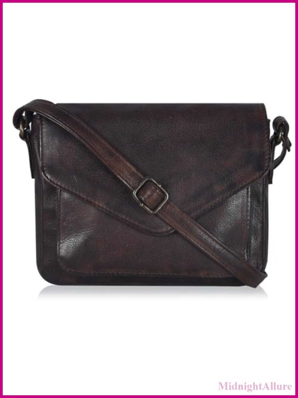 Genuine Leather Small Crossbody Bag Flapover Satchel Adjustable Strap